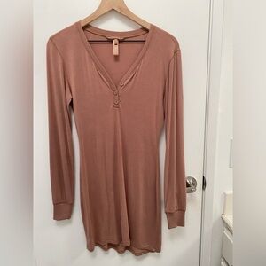 SKIMS Long Sleeve Henley Pajama Dress Nightie M